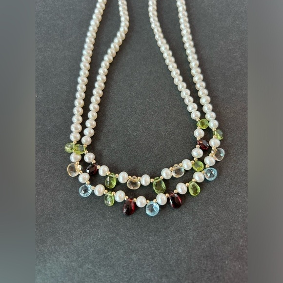 Genuine Pearl and Gemstone Two Strand Necklace New in Box - Picture 2 of 6